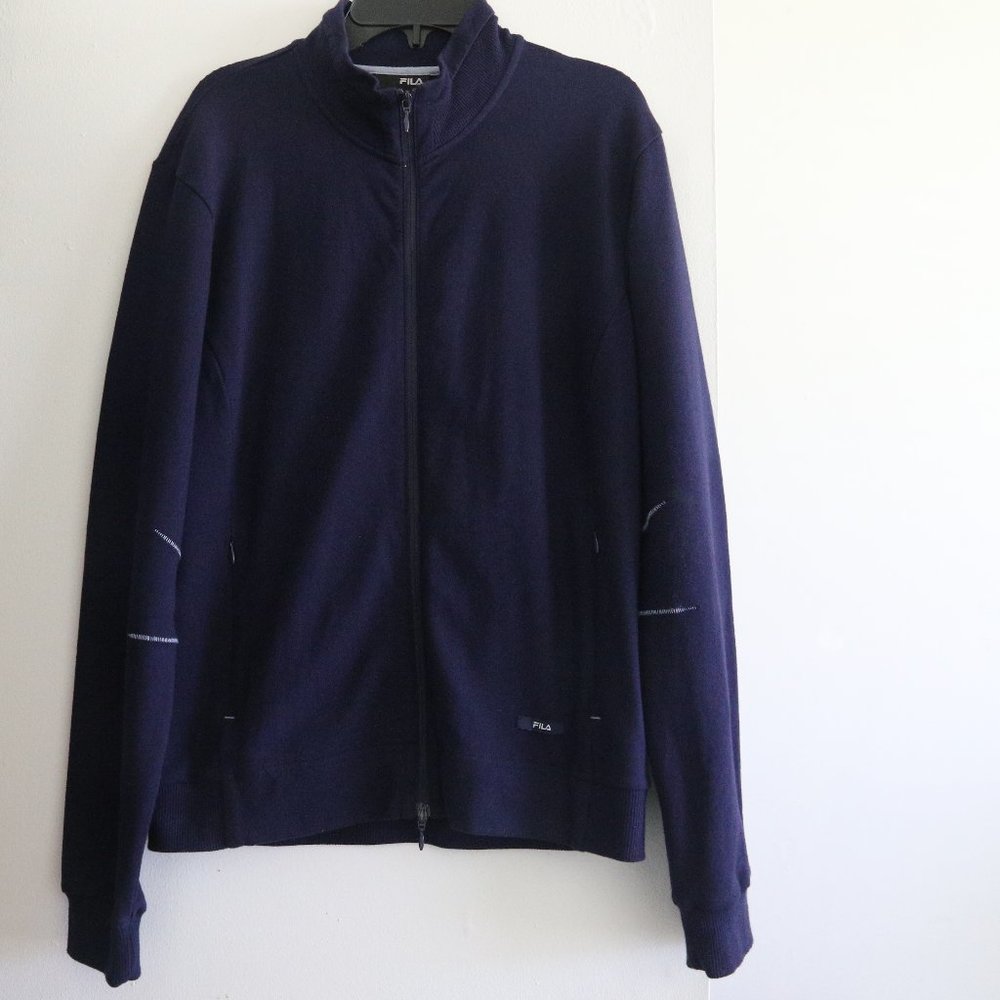 FILA Track Zipper Sweatshirt Jacket M Fitness Blue Cotton Long Sleeve Women`s